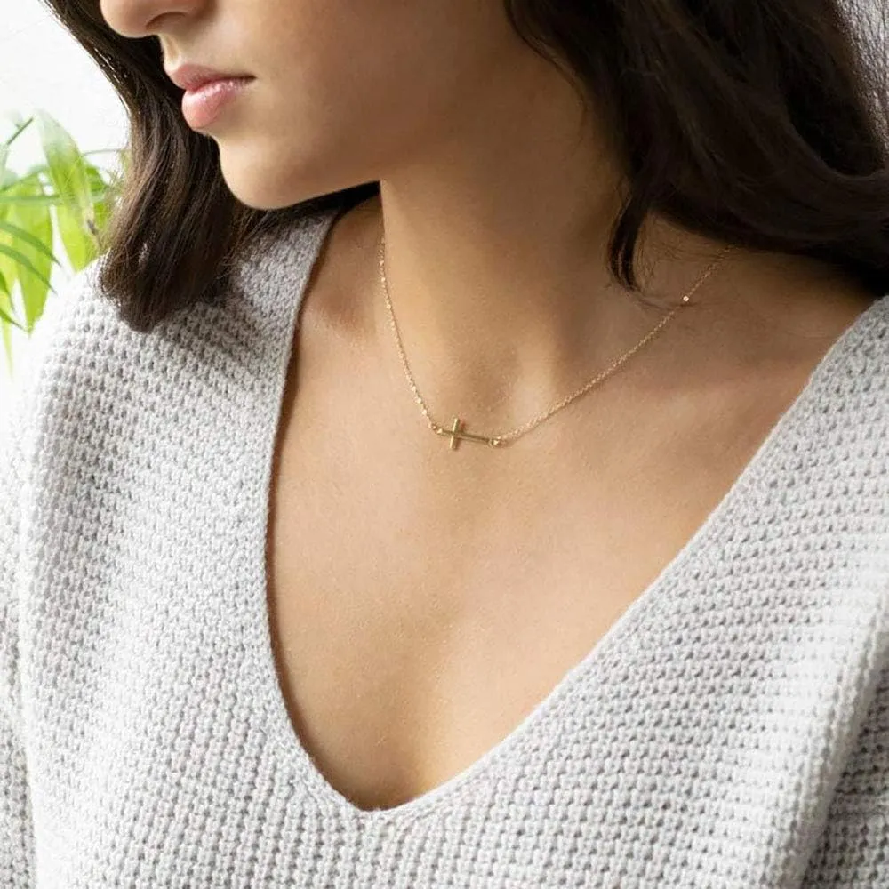 itianxi Dainty Cross Charm Pendant Necklaces,14K Gold Tiny Three Ball Necklace,Simple Fashion Jewelry for Women