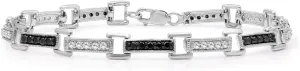 JEWELEXCESS Diamond Link Bracelets for Women  1.00 Carat Black & White Diamond Sterling Silver Bracelet  Hypoallergenic Diamond Link Bracelet Silver Bracelets for Women Sterling Silver