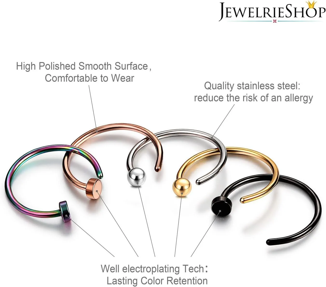 JewelrieShop Nose Rings Hoop 20G Stainless Steel Nose Piercing Jewelry Fake Lip Hoop Rings for Women Men