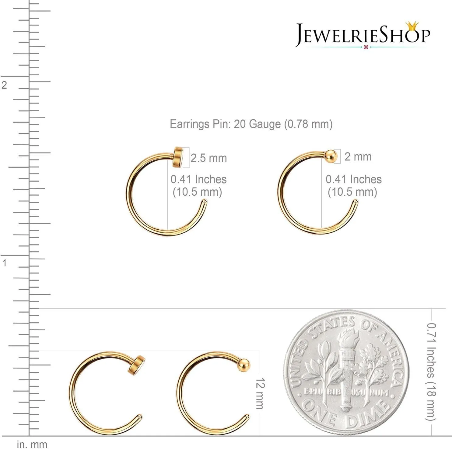 JewelrieShop Nose Rings Hoop 20G Stainless Steel Nose Piercing Jewelry Fake Lip Hoop Rings for Women Men