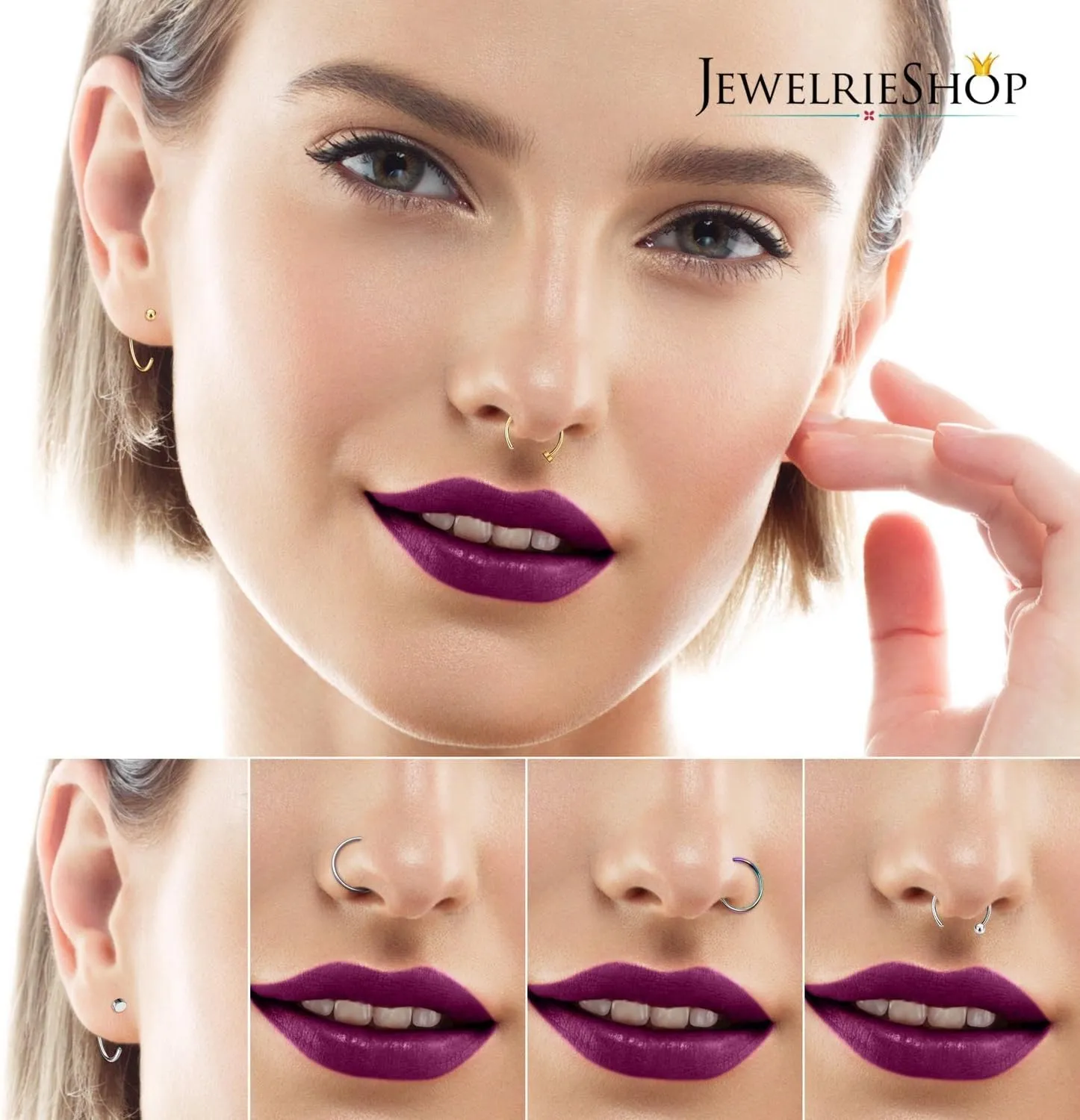 JewelrieShop Nose Rings Hoop 20G Stainless Steel Nose Piercing Jewelry Fake Lip Hoop Rings for Women Men