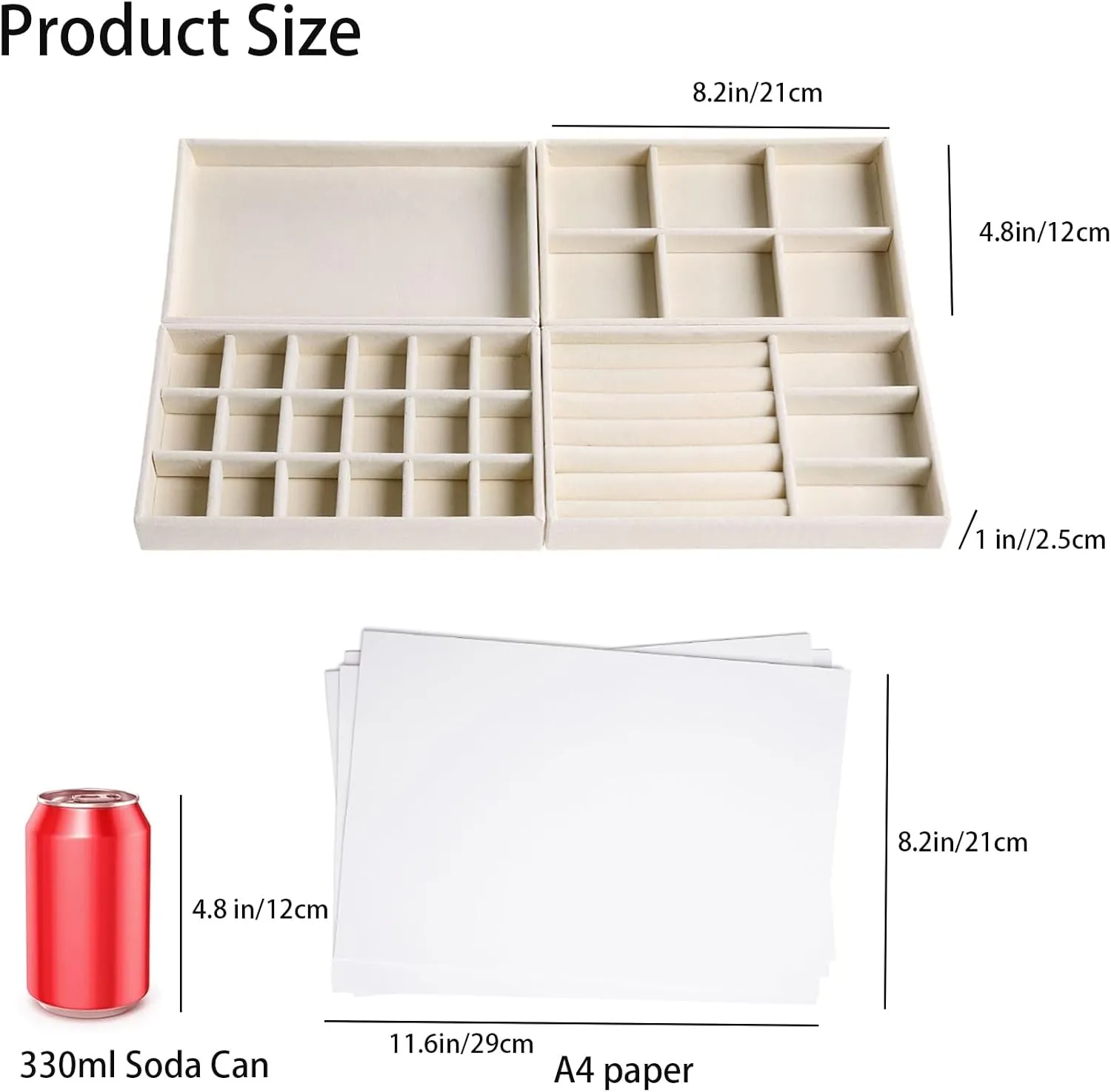 Jewelry Organizer Trays for Drawers, Stackable Jewelry Storage Trays for Women, Velvet Drawer Inserts Display Case for Rings Stud Necklaces, Set of 12