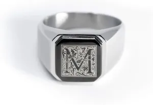 Jewelry | Stainless Steel Letter Alphabet Initial Ring | Square Flat Top Ring for Men & Women | Stainless Steel Jewelry, (Black, Gold, Silver), Size 7-16