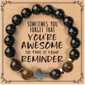 Jewelry&Card Gifts for Men Teen Boys, Sometimes You Forget You're Awesome Bracelets, Bracelets for Teen Boys, Fathers day Birthday Inspirational Gifts for Dad Son Boyfriend Husband Friends