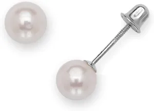 Jewelryweb Solid 14k White Gold Round Freshwater Cultured Pearl Stud Screw Back Earrings (3mm - 8mm)