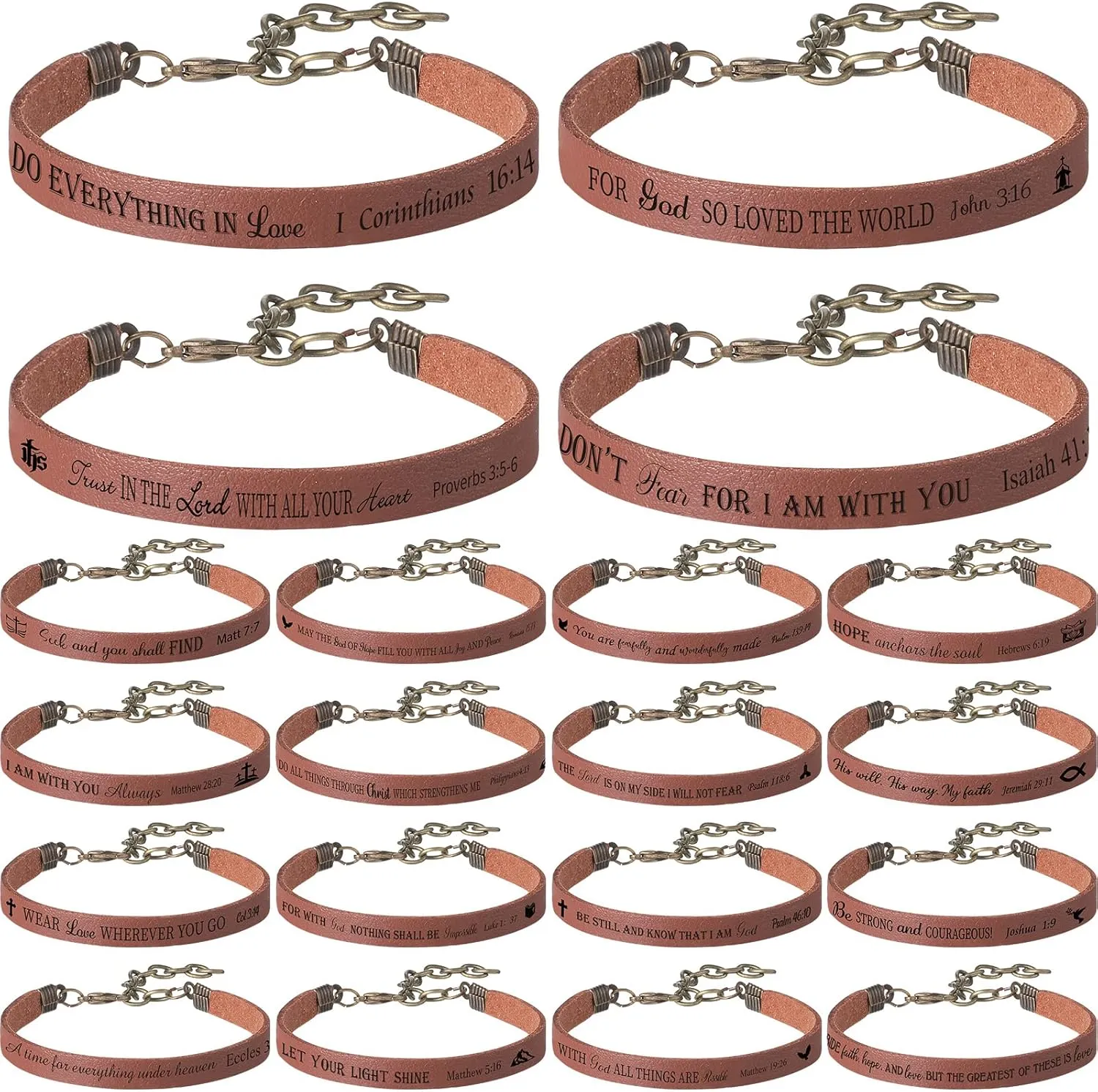 Jeyiour 40 Pcs Bible Verse Bracelets Bulk christian gifts for teen leather scripture bracelets Inspirational religious gifts for women man coworkers Office Home