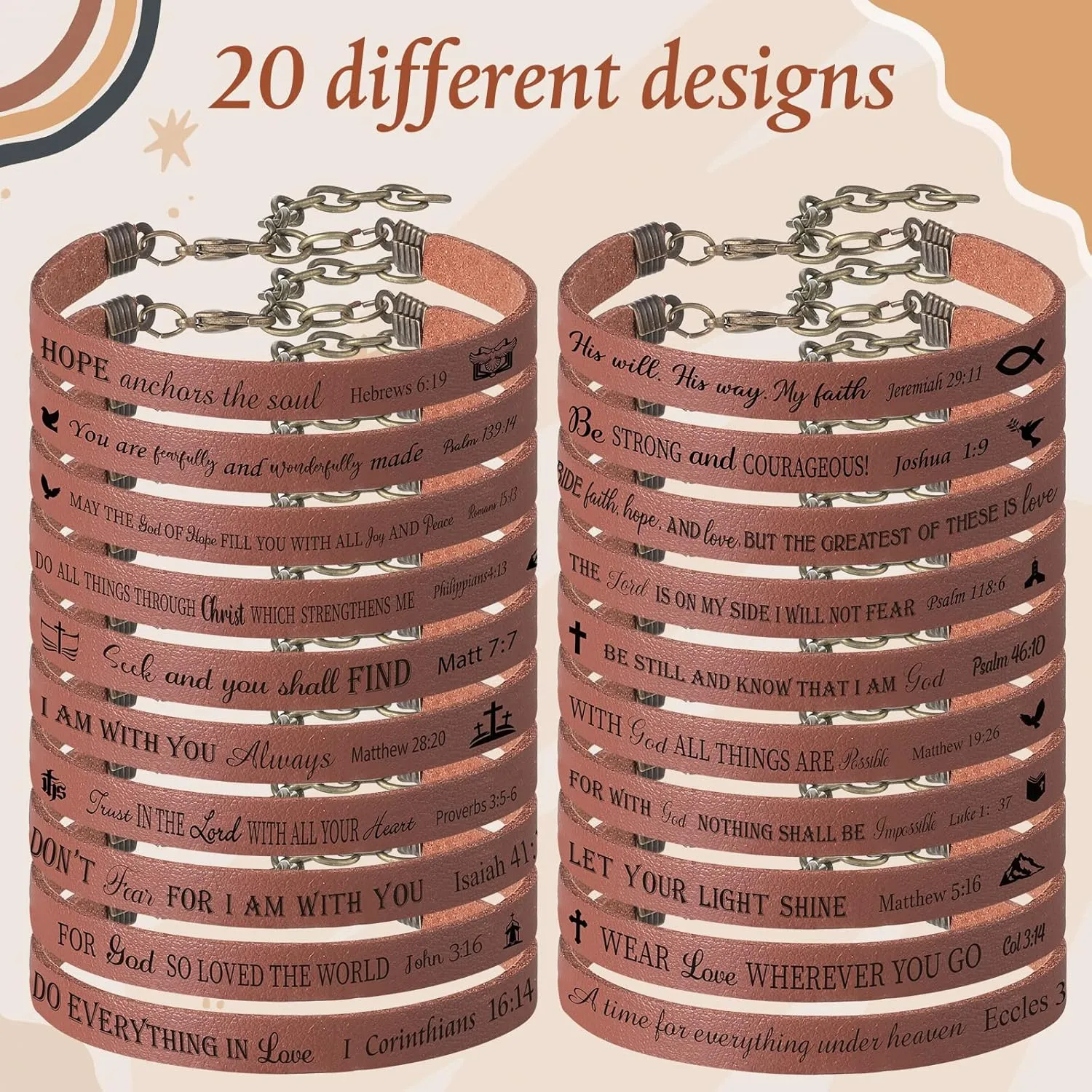 Jeyiour 40 Pcs Bible Verse Bracelets Bulk christian gifts for teen leather scripture bracelets Inspirational religious gifts for women man coworkers Office Home