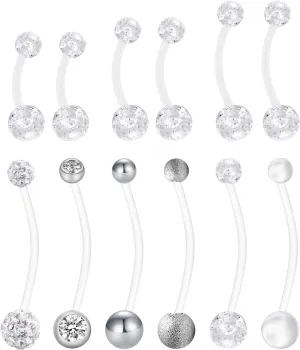 JFORYOU Pregnancy Maternity Flexible Bioplast Long Belly Button Rings Navel Retainer Body Piercing 14G 1&1/2 Inch Length Varied Style