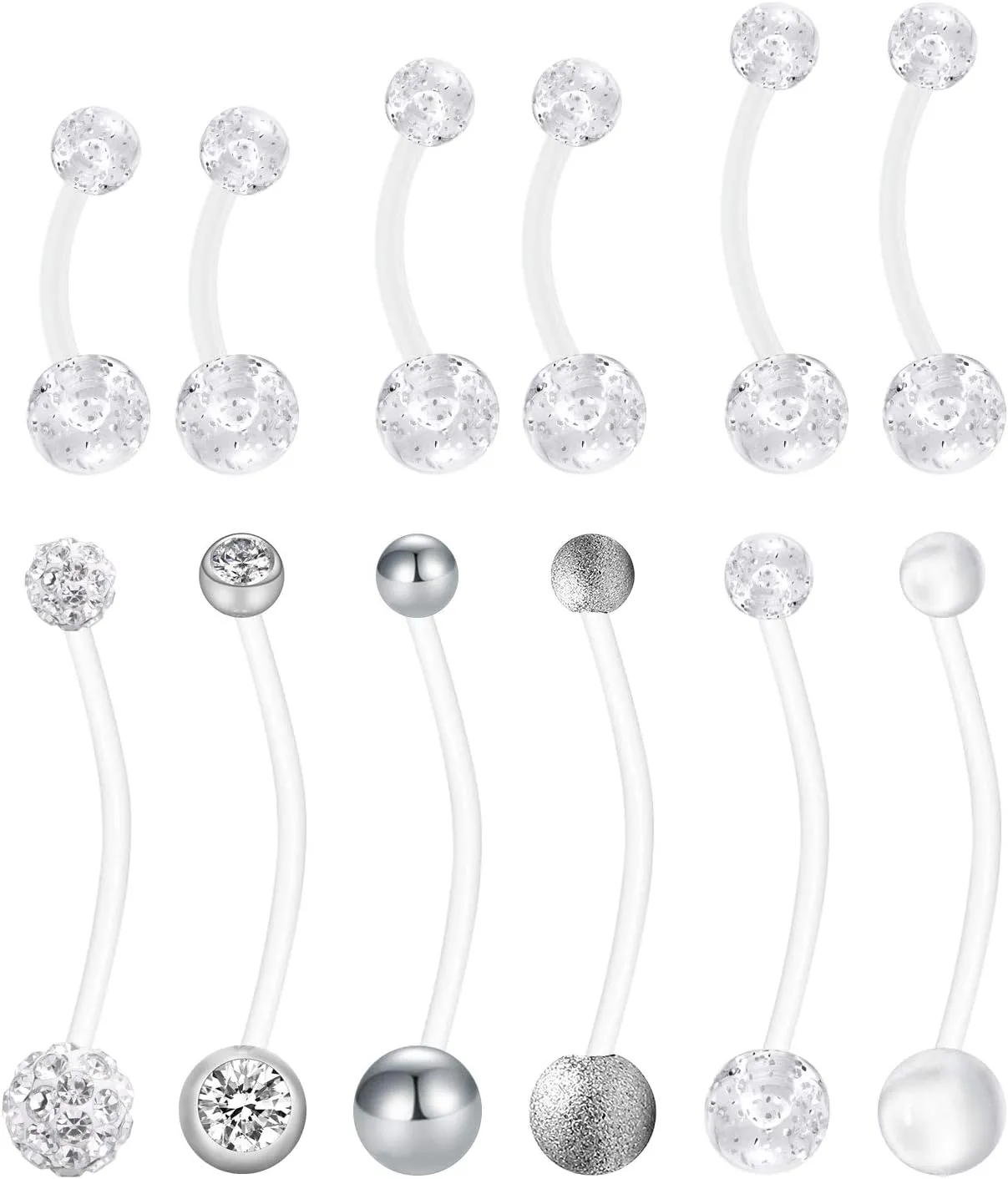 JFORYOU Pregnancy Maternity Flexible Bioplast Long Belly Button Rings Navel Retainer Body Piercing 14G 1&1/2 Inch Length Varied Style
