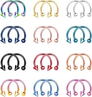 JOERICA 24-30PCS 16G Horseshoe Septum Rings Stainless Steel Nose Circular Barbells Rings Cartilage Tragus Helix Eyebrow Daith Earring Piercings Body Jewelry Ball and Arrow 8mm/10mm