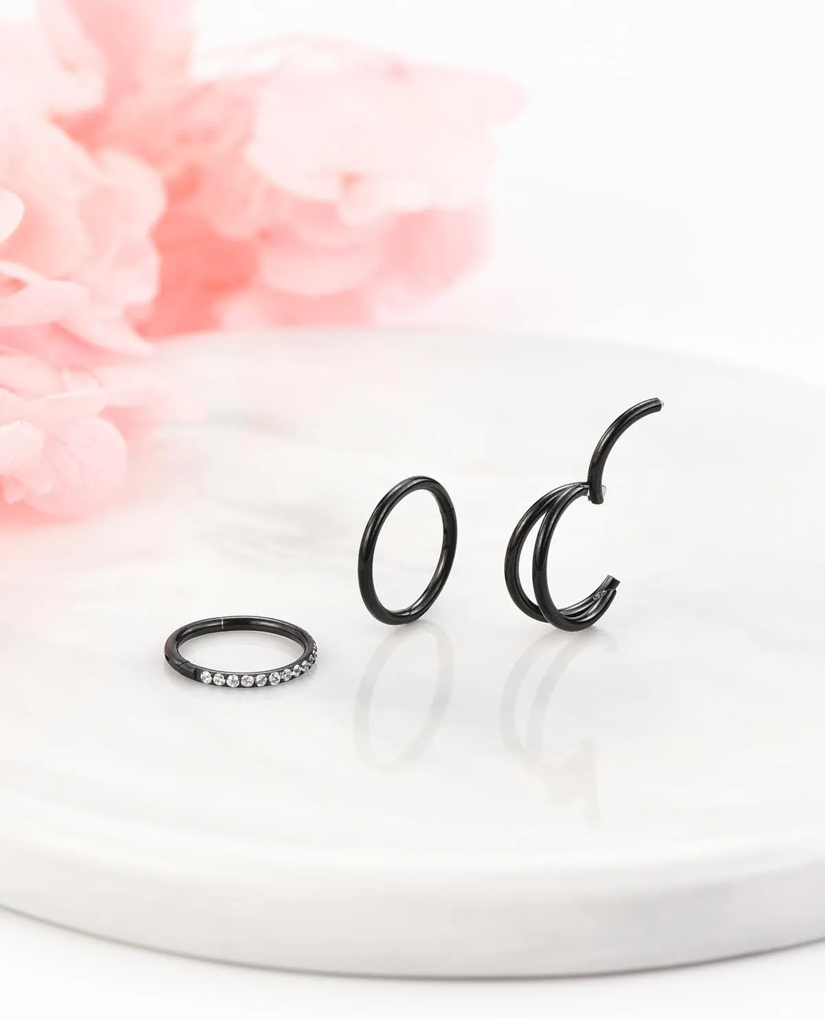 Jovivi 3pcs Nose Rings Hoops - 316L Surgical Steel Double Hoop Nose Rings 18G Hinged CZ Conch Piercing Jewelry Septum Clicker Lip Rings Cartilage Earring Helix Rook Tragus Daith 8mm