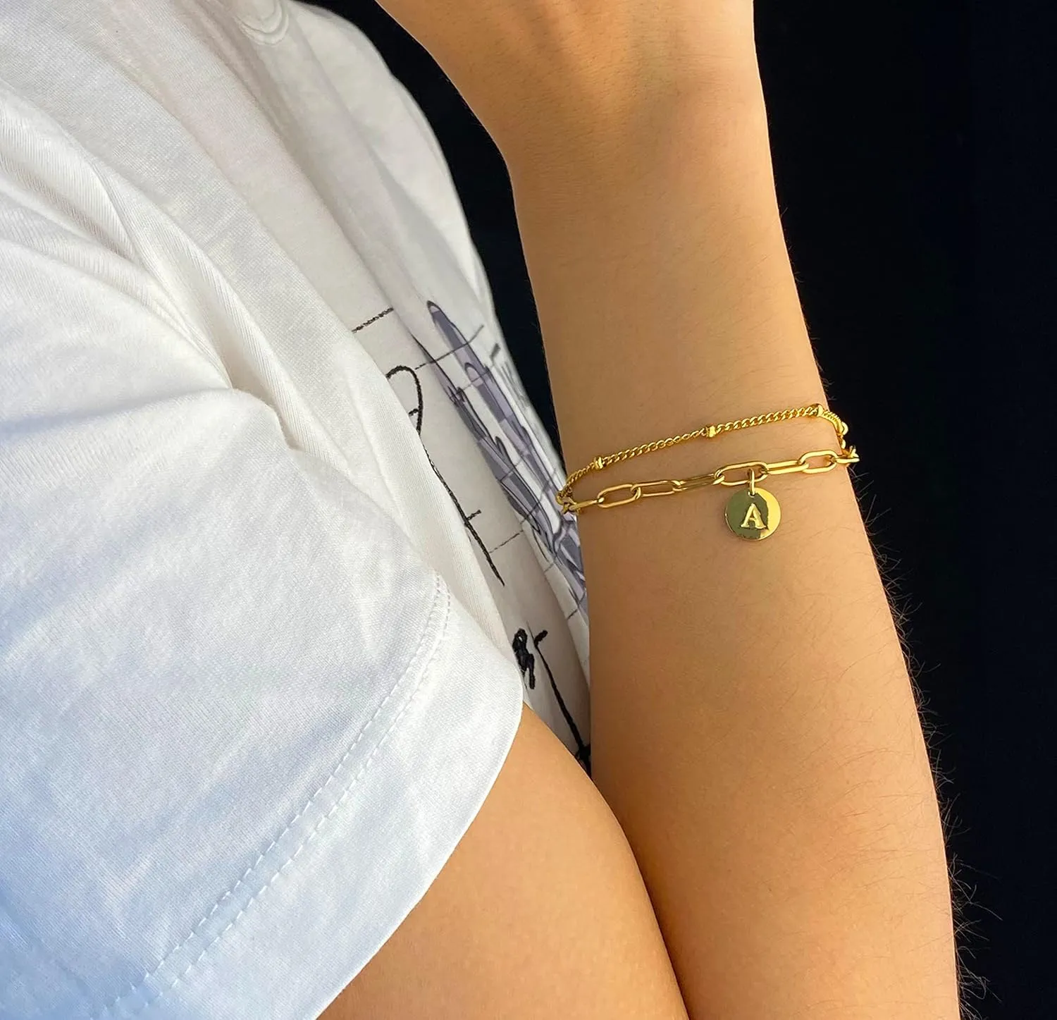 JoycuFF Gold Initial Bracelets for Women Cute Jewelry Gifts for Women Friends Mom Auntie Her Bithday Chistmas Gifts