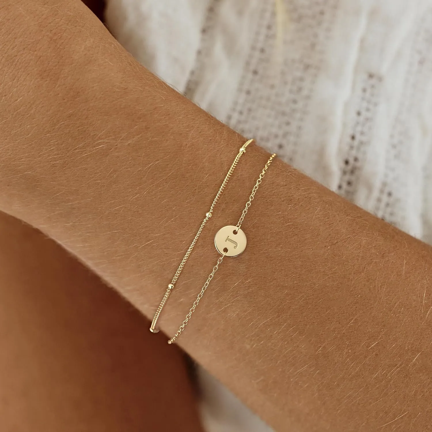 JSJOY S925 Initial Bracelet Stack Birthday Gifts for Women 925 Sterling Silver Bracelets for Women Trendy Letter A-Z Gold Bracelets for Women Gifts