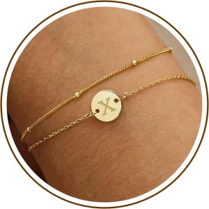 JSJOY S925 Initial Bracelet Stack Birthday Gifts for Women 925 Sterling Silver Bracelets for Women Trendy Letter A-Z Gold Bracelets for Women Gifts
