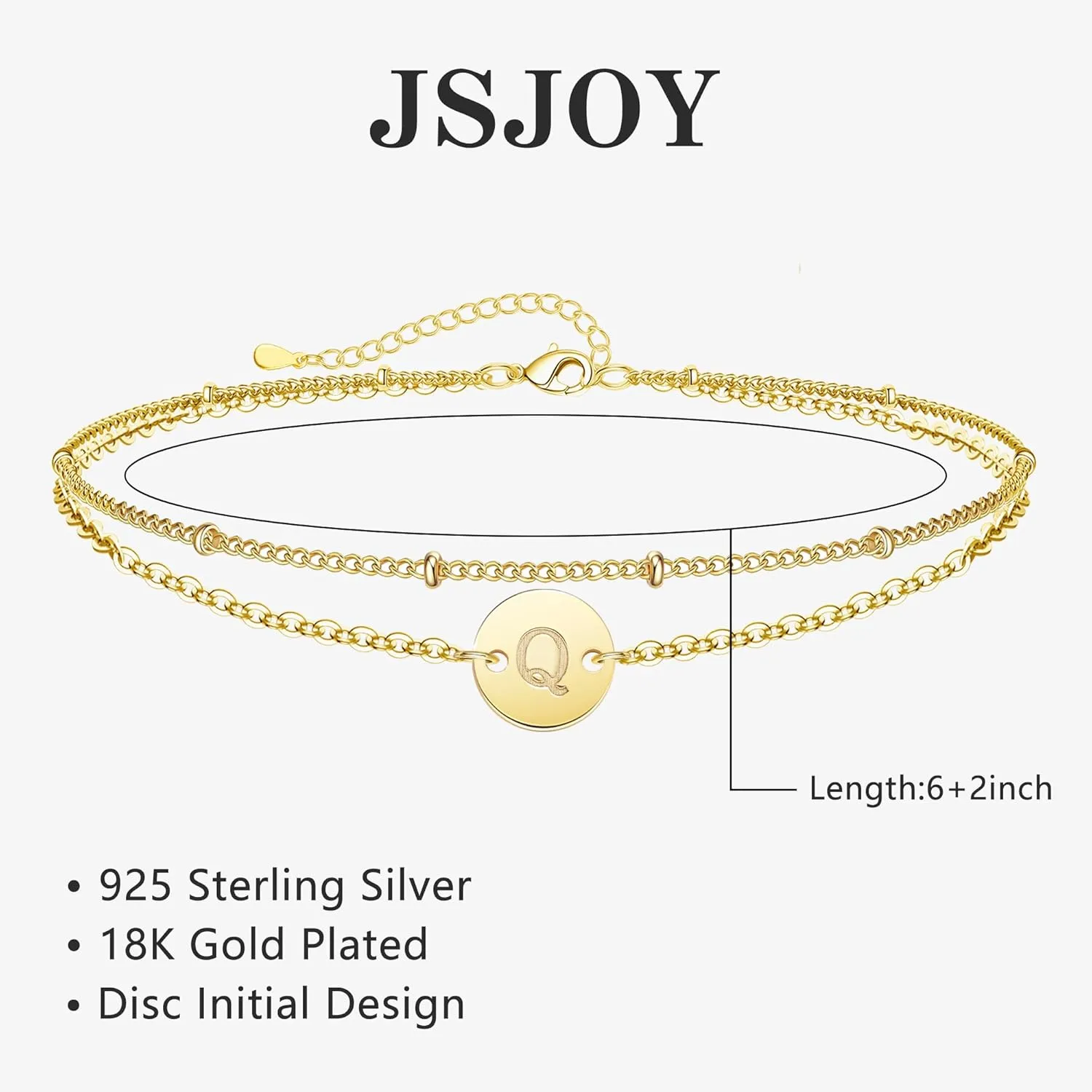JSJOY S925 Initial Bracelet Stack Birthday Gifts for Women 925 Sterling Silver Bracelets for Women Trendy Letter A-Z Gold Bracelets for Women Gifts