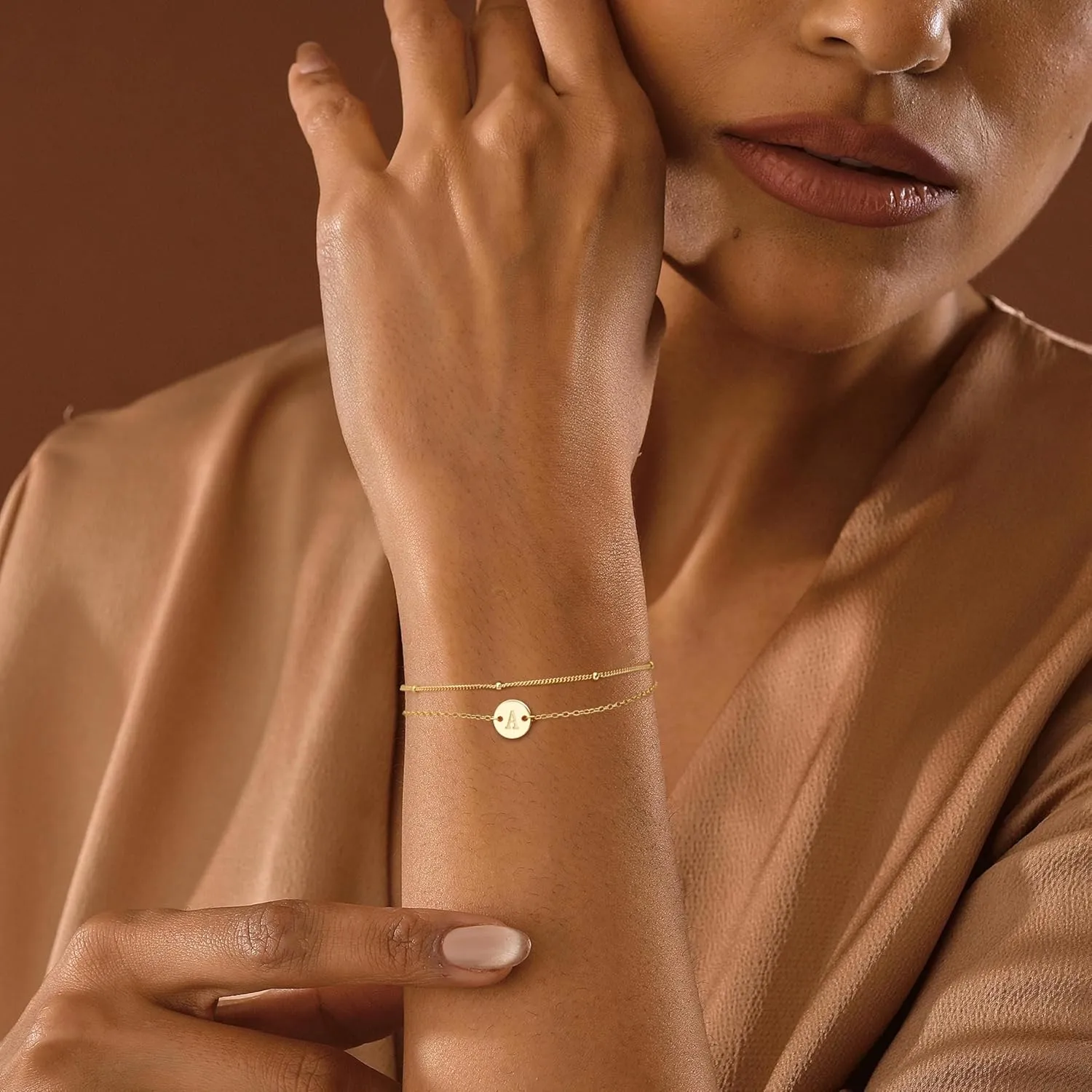 JSJOY S925 Initial Bracelet Stack Birthday Gifts for Women 925 Sterling Silver Bracelets for Women Trendy Letter A-Z Gold Bracelets for Women Gifts