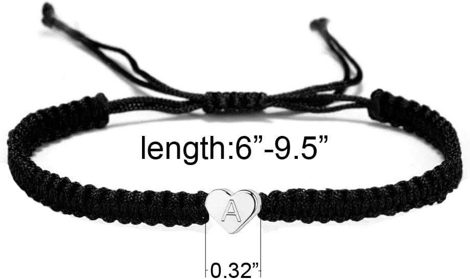kelistom 14K White Gold Plated Initial Heart String Bracelets for Women Men Handmade Rope Braided Bracelet Minimalist Jewelry Matching Couple Bracelets