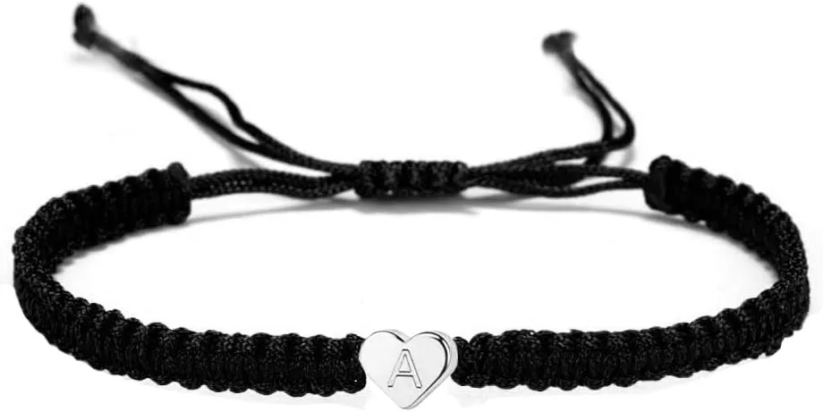 kelistom 14K White Gold Plated Initial Heart String Bracelets for Women Men Handmade Rope Braided Bracelet Minimalist Jewelry Matching Couple Bracelets