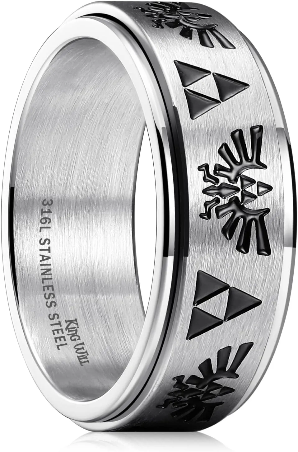 King Will 6mm 7mm 8mm Silver Black Stainless Steel Ring Spinner Ring Anxiety Relief Wedding Ring For Men Women Forest Elk Deer Family/Moon Star/Skull Head/Evil Eye/Poker Pattern Size 7-14