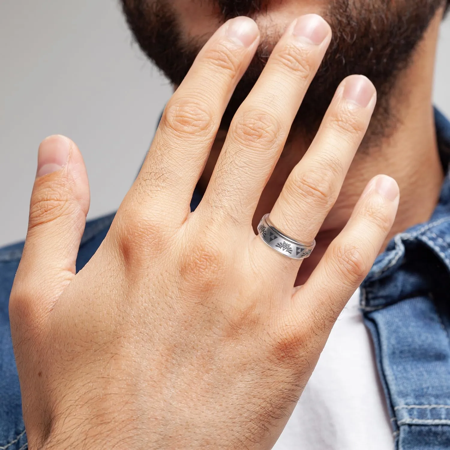 King Will 6mm 7mm 8mm Silver Black Stainless Steel Ring Spinner Ring Anxiety Relief Wedding Ring For Men Women Forest Elk Deer Family/Moon Star/Skull Head/Evil Eye/Poker Pattern Size 7-14