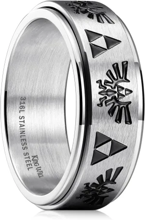 King Will 6mm 7mm 8mm Silver Black Stainless Steel Ring Spinner Ring Anxiety Relief Wedding Ring For Men Women Forest Elk Deer Family/Moon Star/Skull Head/Evil Eye/Poker Pattern Size 7-14