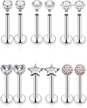 Kridzisw 16G Lip Labret Medusa Rings Studs Internally Threaded 316L Surgical Steel Snake Bite Lip Rings Flat Back Catilage Tragus Helix Daith Earrings Piercings Jewelry for Women Men 8mm