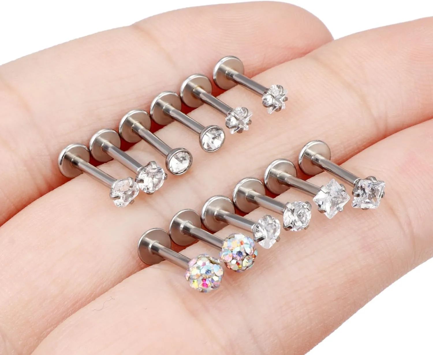 Kridzisw 16G Lip Labret Medusa Rings Studs Internally Threaded 316L Surgical Steel Snake Bite Lip Rings Flat Back Catilage Tragus Helix Daith Earrings Piercings Jewelry for Women Men 8mm