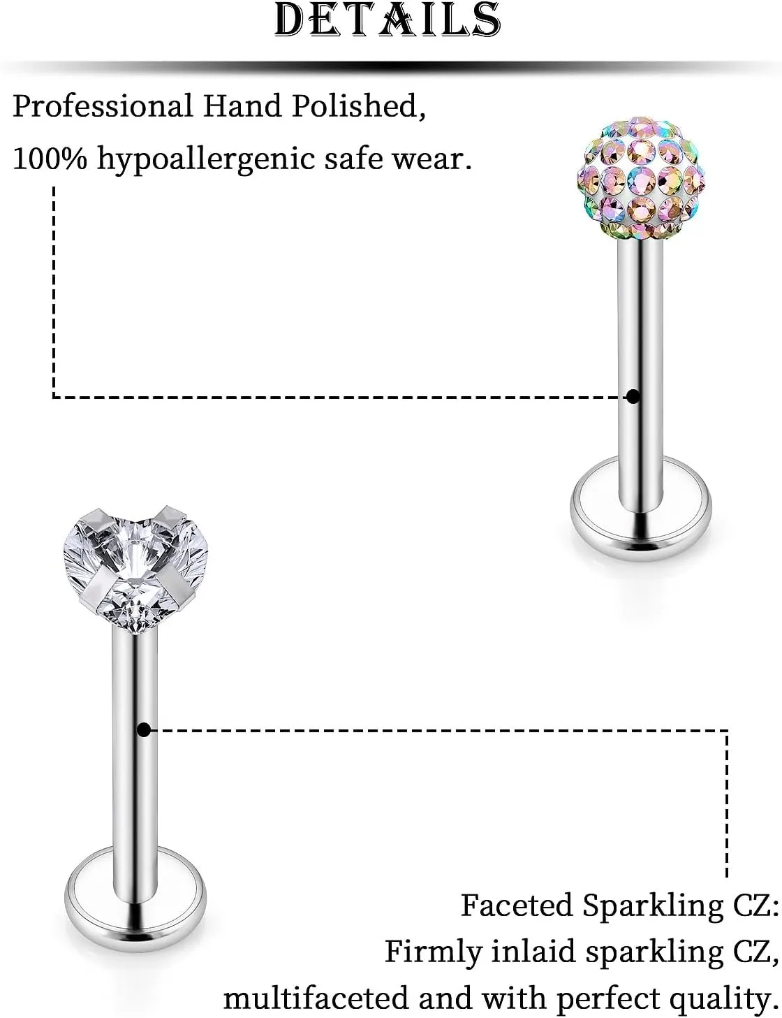 Kridzisw 16G Lip Labret Medusa Rings Studs Internally Threaded 316L Surgical Steel Snake Bite Lip Rings Flat Back Catilage Tragus Helix Daith Earrings Piercings Jewelry for Women Men 8mm
