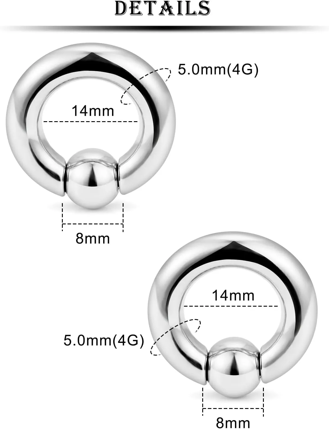 Kridzisw 8G 6G 4G 2G Titanium Septum Ring Gauges Earring Stretching kit Hypoallergenic Lobe Hoop Earring Medical Implant Grade Large Septum Nose Ring Piercing Jewelry for Women Men