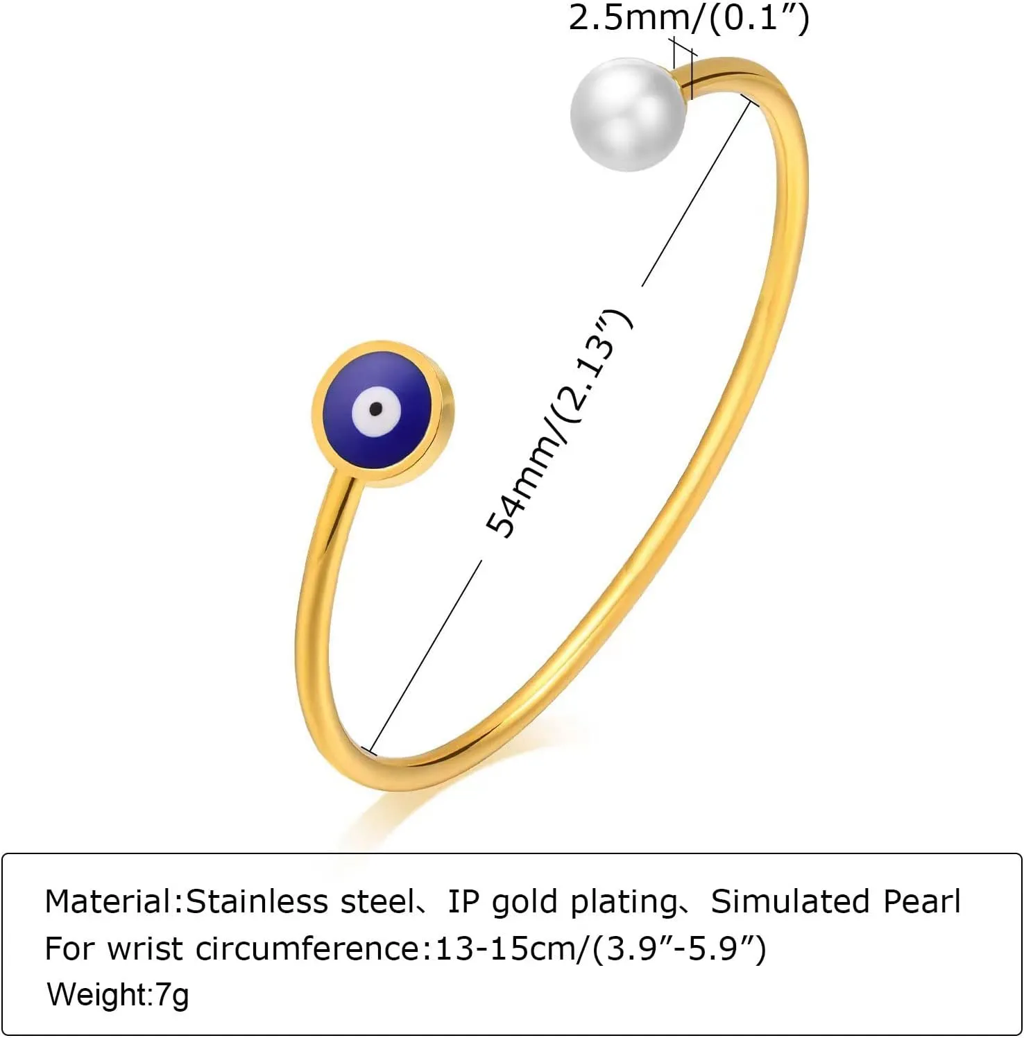 KunBead Blue Evil Eye Simulated Pearl Birthday Bracelet Stainless Steel Love Bangle Cuff Jewelry Bracelets for Women