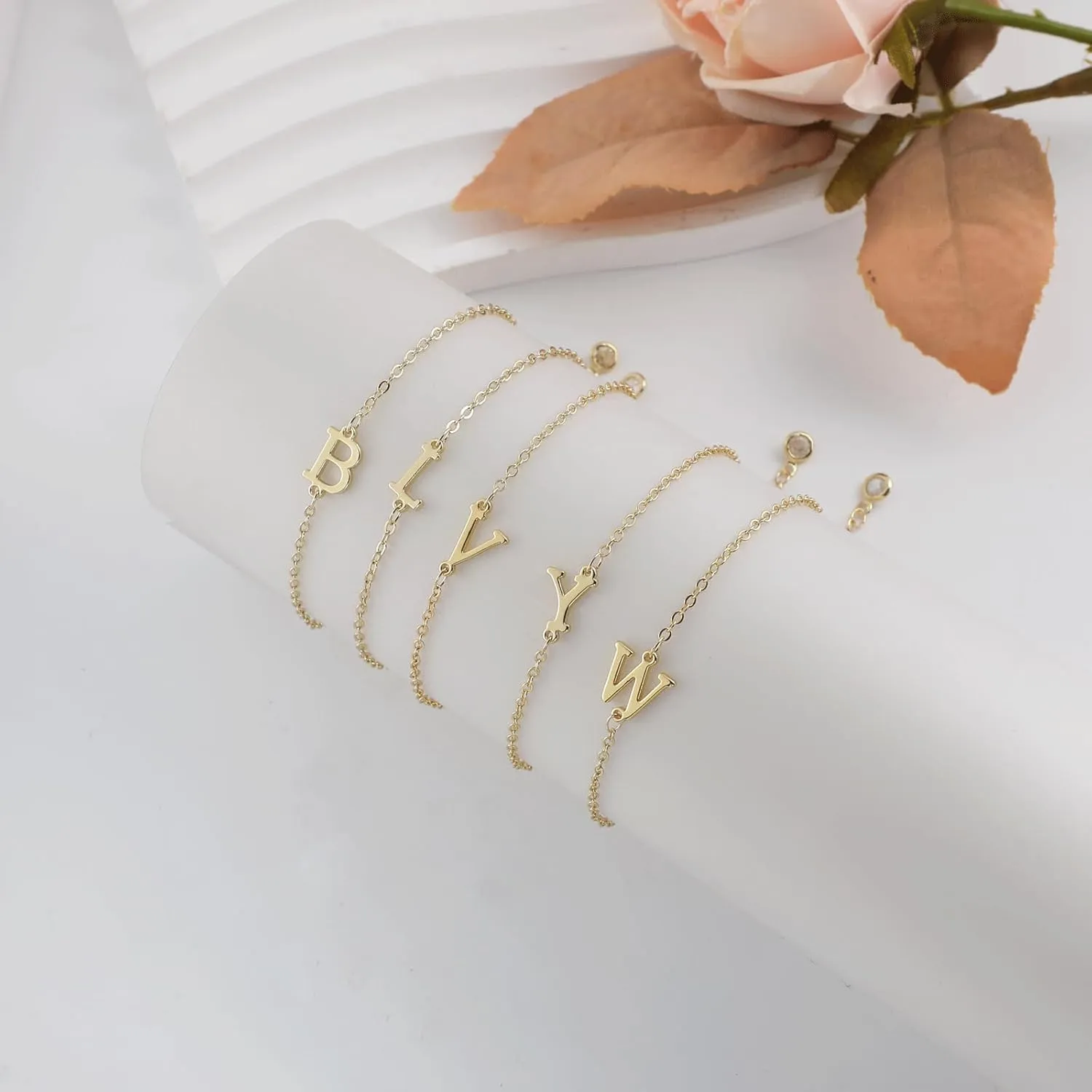 Kyerlyn Initial Bracelet for Women, Alphabet A-Z Adjustable Bracelets Tiny 14K Gold Plated Charm Dainty Bracelets for Women Good Luck Meaning Fashion Everyday Jewelry Gift