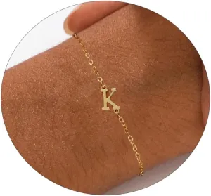 Kyerlyn Initial Bracelet for Women, Alphabet A-Z Adjustable Bracelets Tiny 14K Gold Plated Charm Dainty Bracelets for Women Good Luck Meaning Fashion Everyday Jewelry Gift