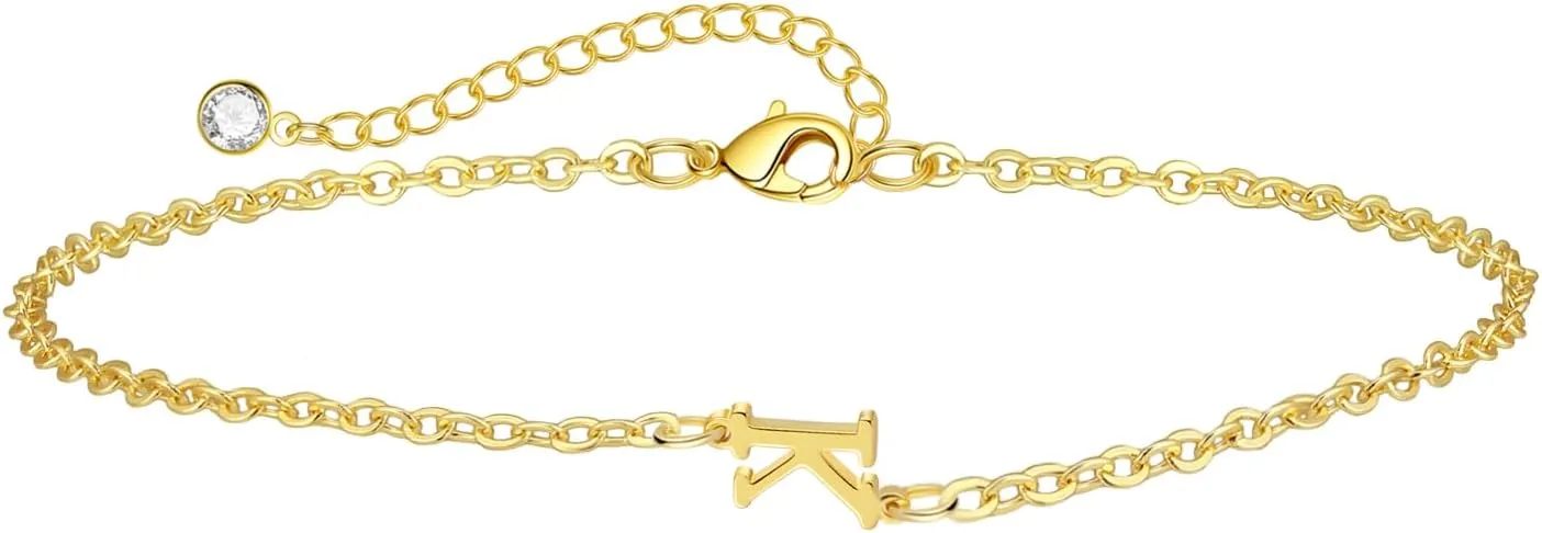 Kyerlyn Initial Bracelet for Women, Alphabet A-Z Adjustable Bracelets Tiny 14K Gold Plated Charm Dainty Bracelets for Women Good Luck Meaning Fashion Everyday Jewelry Gift