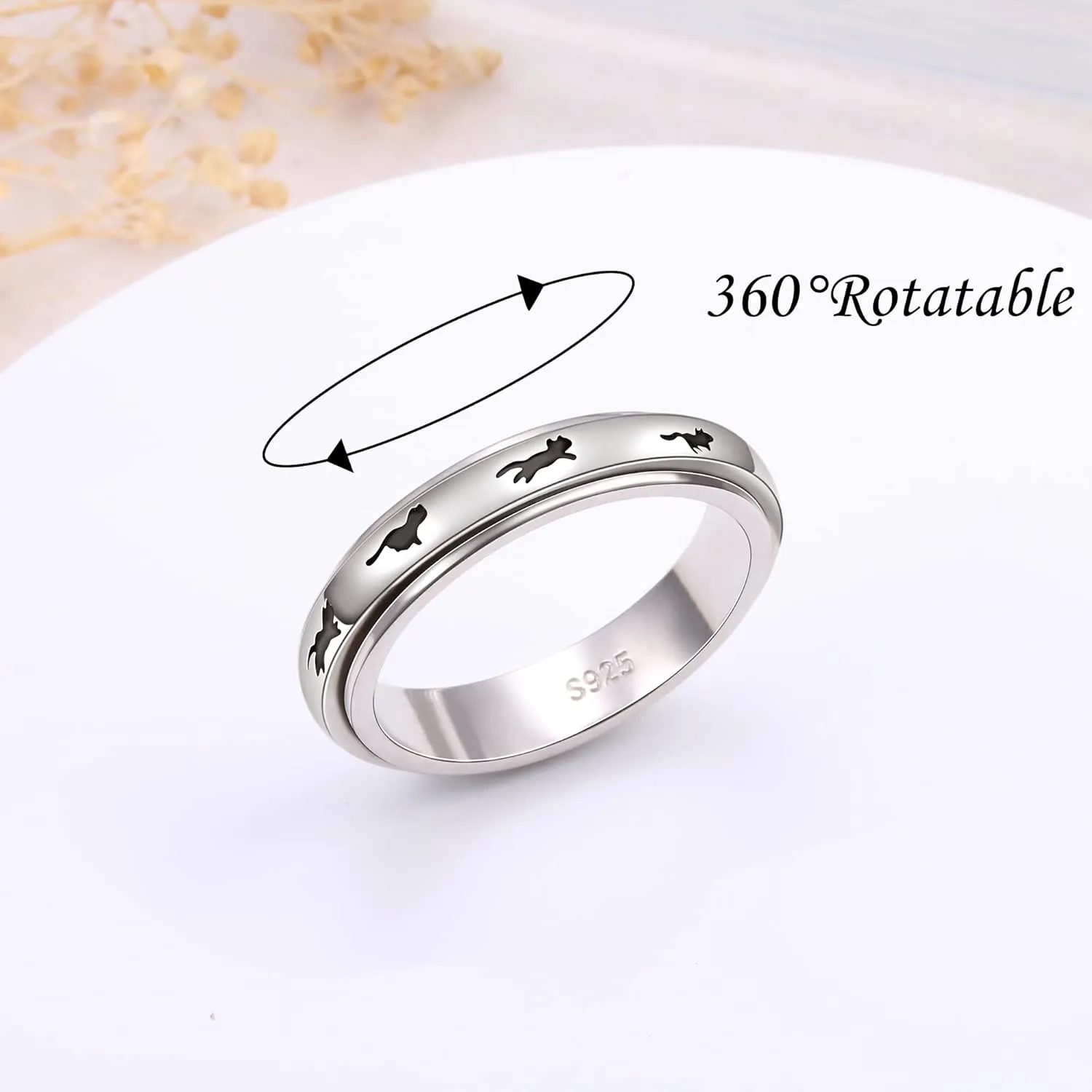 Ladytree Anxiety Relieve Rings 925 Sterling Silver Spinner Fidget Ring Worry Stress Relieving Boredom ADHD Autism Ring Platinum Plated Jewelry Birthday Gifts for Women Men