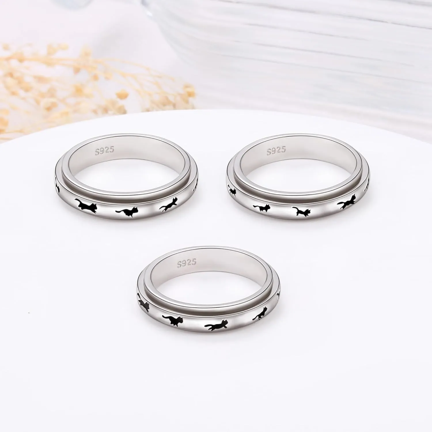Ladytree Anxiety Relieve Rings 925 Sterling Silver Spinner Fidget Ring Worry Stress Relieving Boredom ADHD Autism Ring Platinum Plated Jewelry Birthday Gifts for Women Men