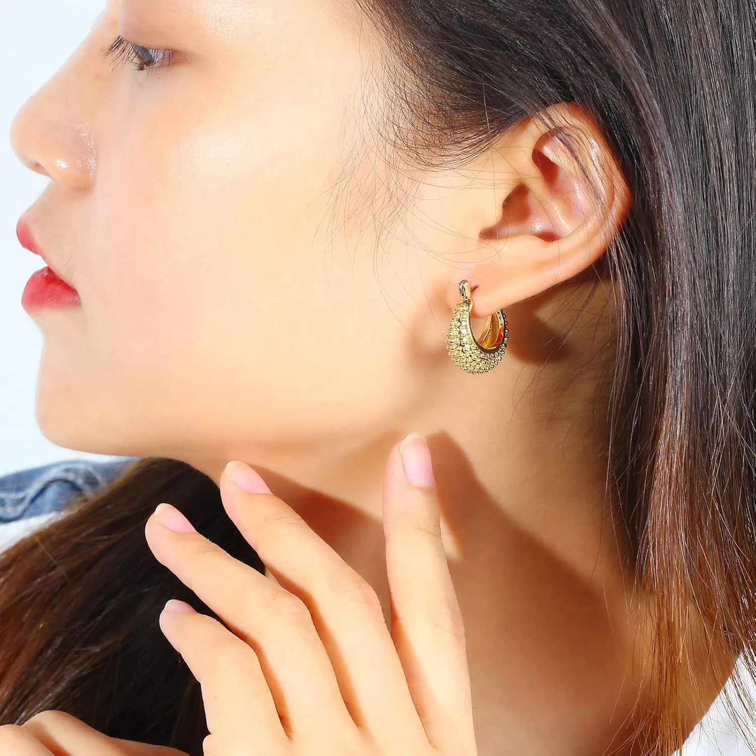 Large Titanium Hoop Earrings for Women White Gold Plated, Fashion Polished Hollow Plain/Bamboo/Twist/Chunky Earring Charms Lightweight, Pure Titanium Big Earrings Hoops Hypoallergenic for Sensitive Ear