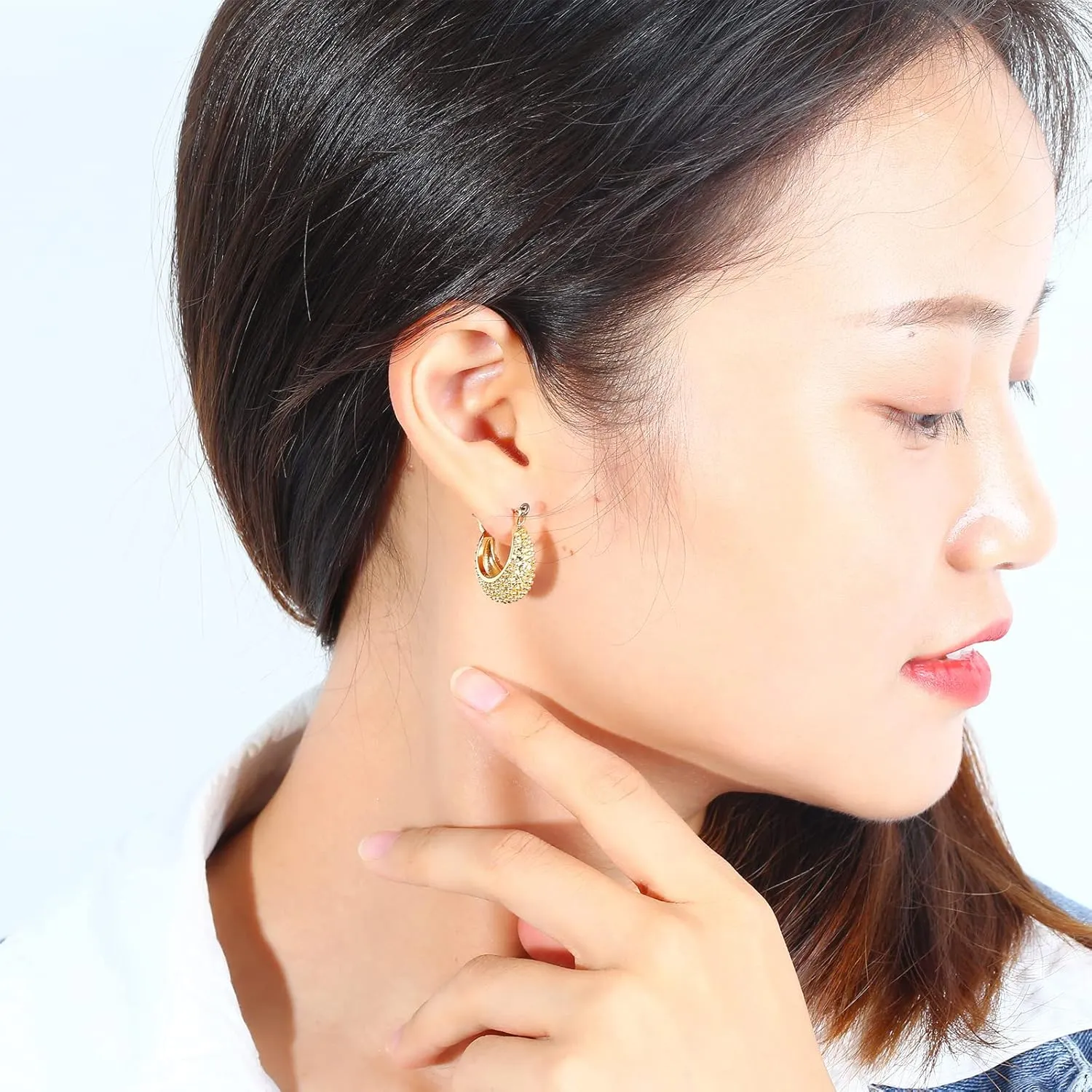 Large Titanium Hoop Earrings for Women White Gold Plated, Fashion Polished Hollow Plain/Bamboo/Twist/Chunky Earring Charms Lightweight, Pure Titanium Big Earrings Hoops Hypoallergenic for Sensitive Ear