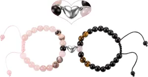 LAXPICOL 2 Pcs Couple Bracelets 8mm Natural Stone Beads Healing Crystals Stretch Bracelet Matching Heart Charms Adjustable for His and Her Jewelry Lovers Best Friends Friendship Gifts