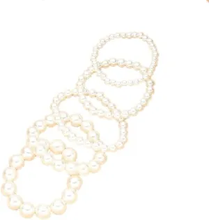 Layered Pearl Stretch Bracelets Set for Women Multi Layer costume Faux Pearl Bracelet Stackable Bracelets Wedding Jewelry for Bridesmaids Brides Bridal 5 Pcs