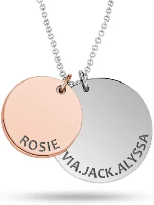LeCalla Personalized Customized Engraved Double Disc Charm Name Message Necklace for Women Teen