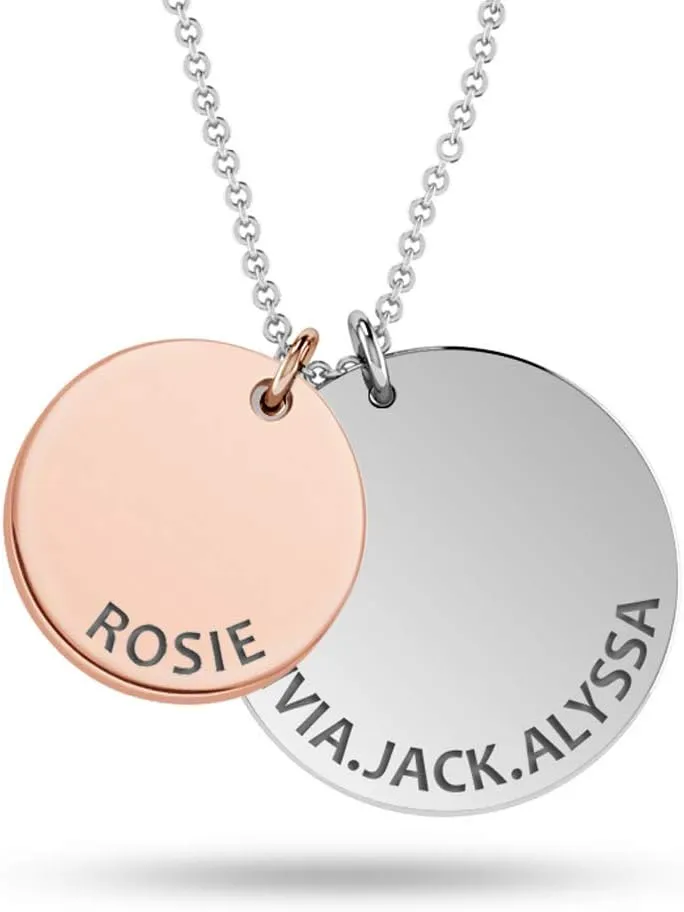 LeCalla Personalized Customized Engraved Double Disc Charm Name Message Necklace for Women Teen