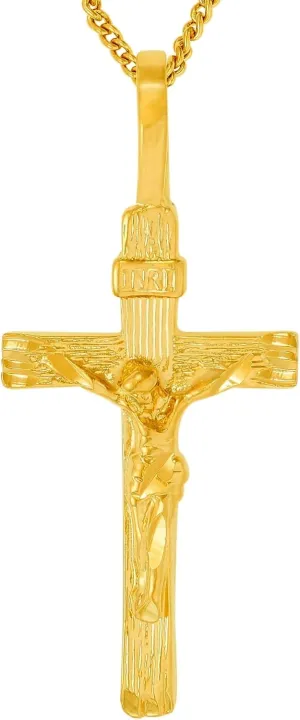 LIFETIME JEWELRY INRI Crucifix 24k Gold Plated Cross Necklace for Women and Men