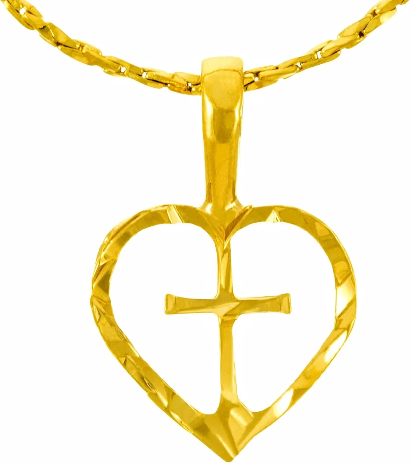 LIFETIME JEWELRY Small Cross inside Heart Necklace for Women & Men 24k Real Gold Plated