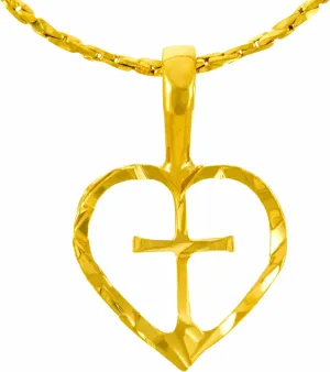 LIFETIME JEWELRY Small Cross inside Heart Necklace for Women & Men 24k Real Gold Plated