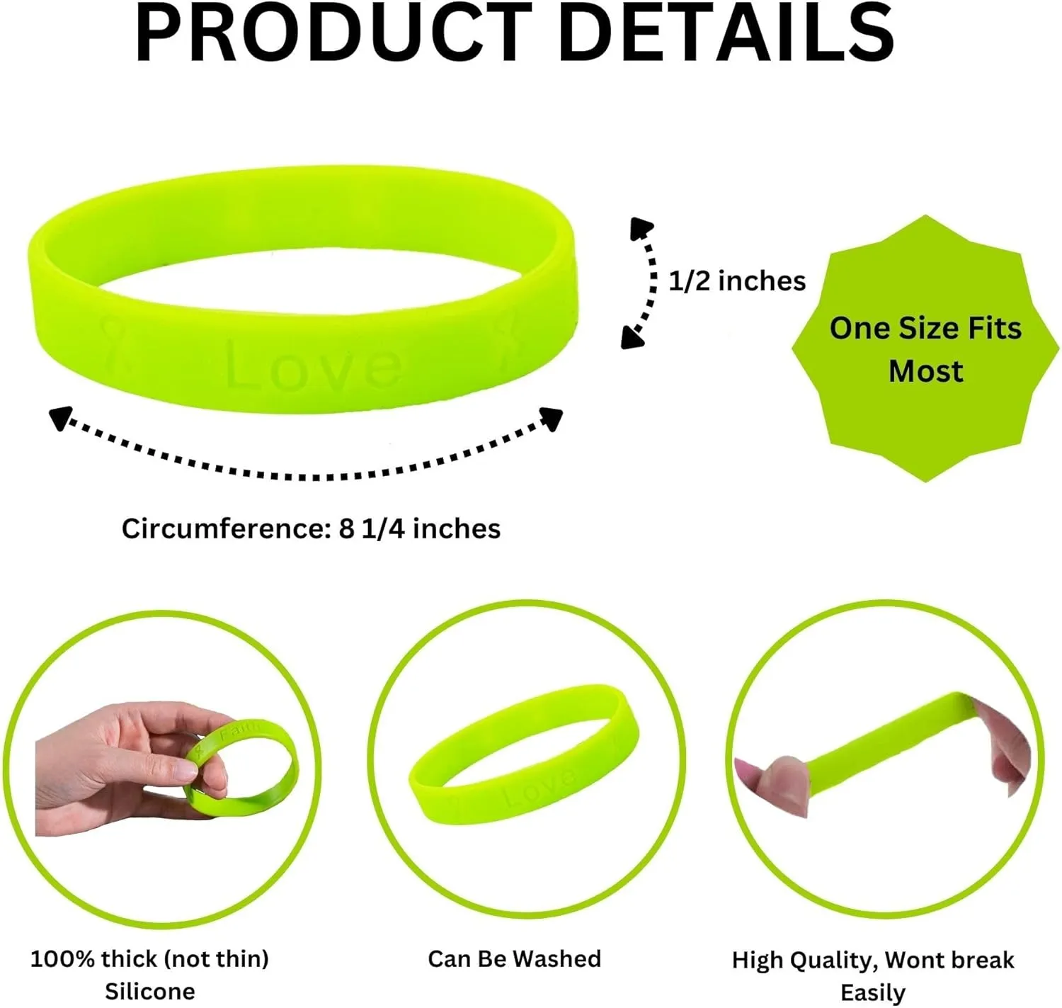 Lime Green Wholesale Pack Silicone Bracelets  Lime Green Bracelets for Non Hodgkins Lymphoma, Lyme Disease, Lymphoma, Muscular Dystrophy Awareness  Perfect for Support Groups & Fundraisers