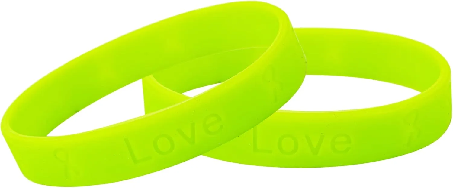 Lime Green Wholesale Pack Silicone Bracelets  Lime Green Bracelets for Non Hodgkins Lymphoma, Lyme Disease, Lymphoma, Muscular Dystrophy Awareness  Perfect for Support Groups & Fundraisers