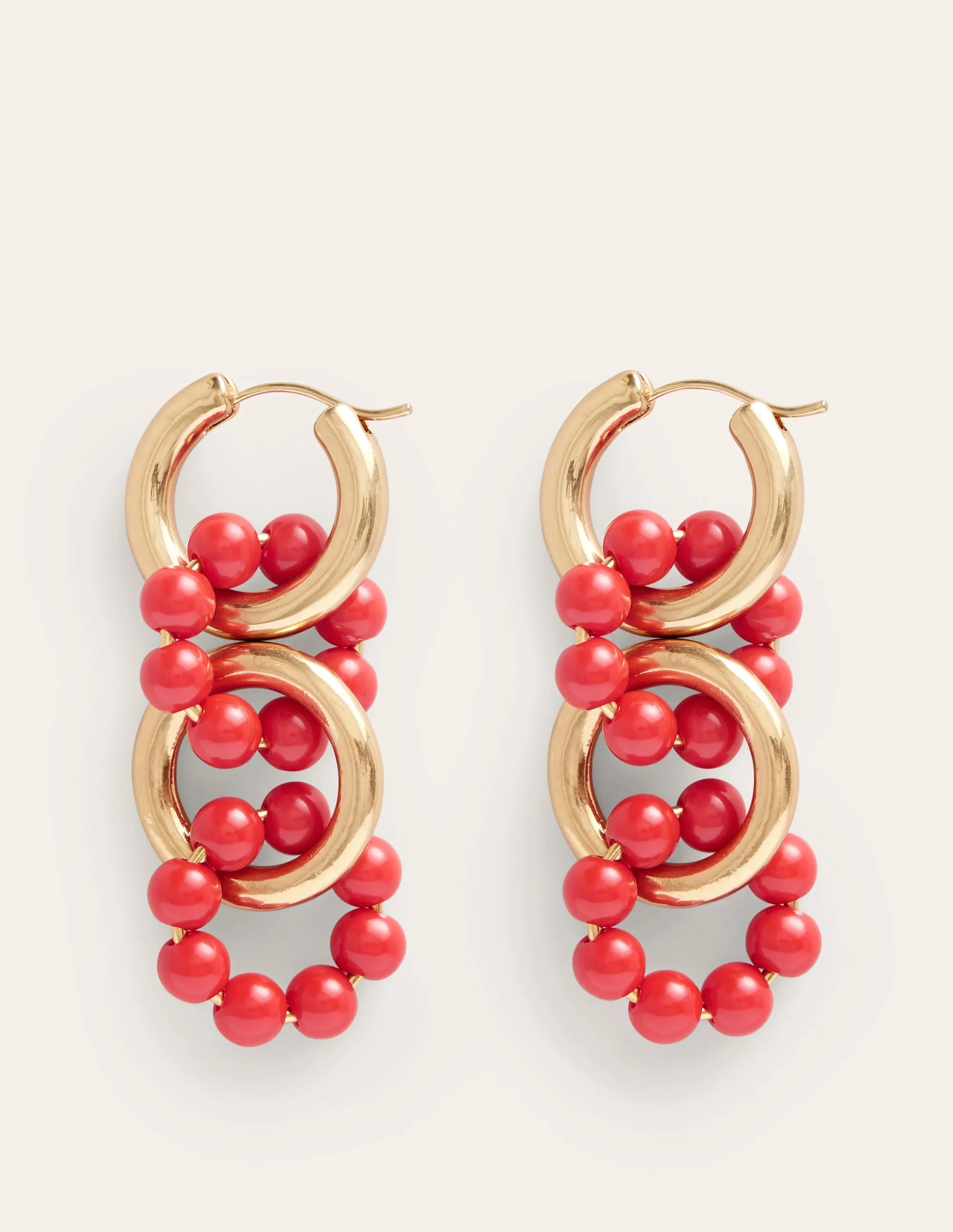 Link Bead Earrings-Coral