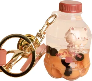 Liquid Bear Keychain,Creative Interesting Floating Milk Tea Brown Bear Keychain Men Women Cute Keychain