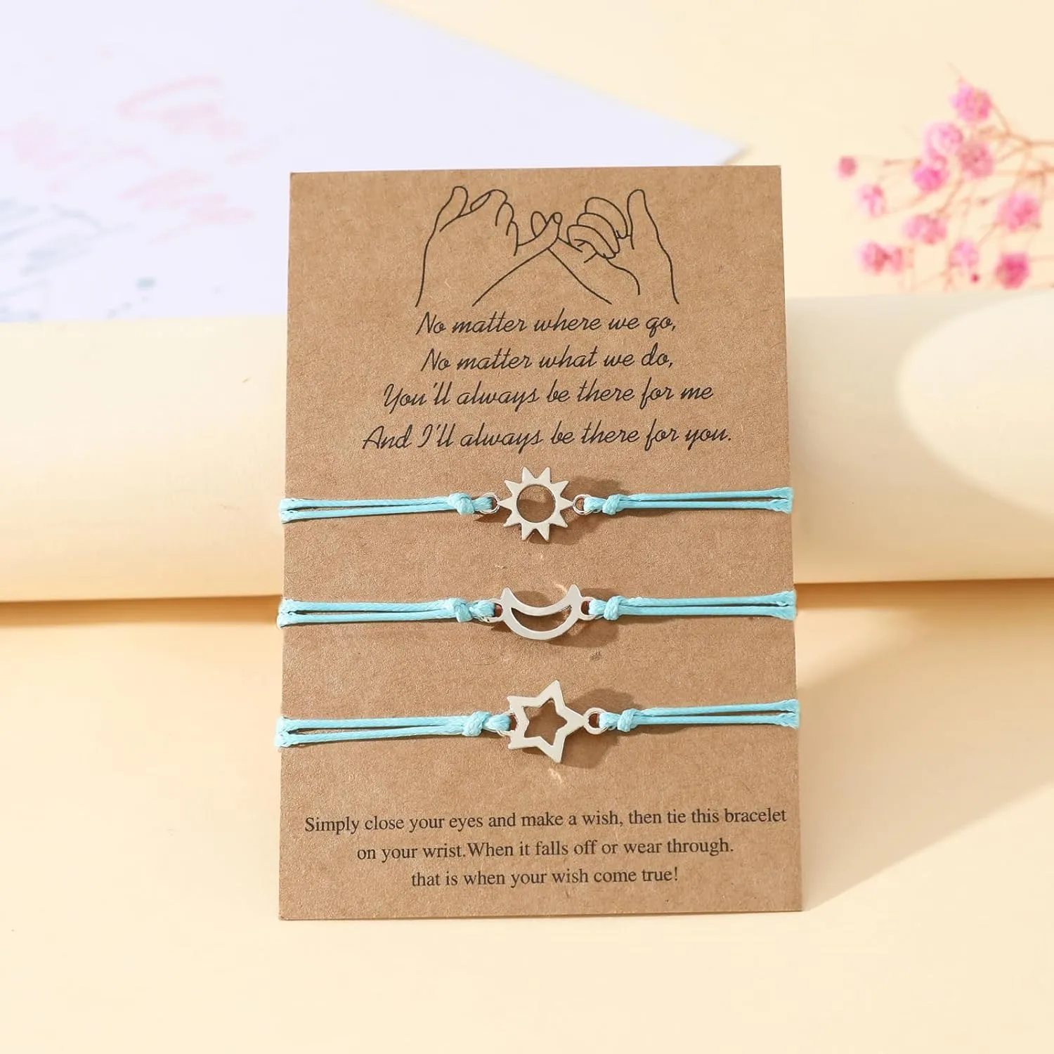 Lnnmomn 3 PCS Friendship Bracelets for 3 Best Friend Couples with Moon Sun Star Adjustable Handmade Cord Relationship Bracelets Jewelry Gift for Best Friend Family