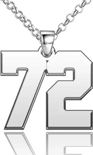 LoEne Jewelry 925 Sterling Silver Silver Plated 72 Number Necklace Personalized Jewelry Custom Number Chain Sports Necklaces for Men Women, 0.9 inch